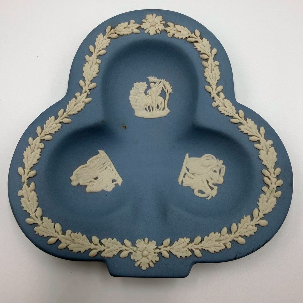 Vintage Wedgwood Jasperware Blue Club 4.5" Ashtray Trinket Dish England